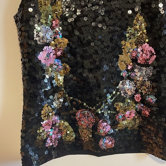 Sequin Floral Top Medium Maximalist Michelle Nicole Black Pink Tank Sparkly - Picture 6 of 15